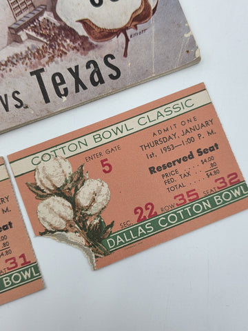 1953 Cotton Bowl Program &2 Ticket Stubs Tennessee Volunteers vs Texas Longhorns