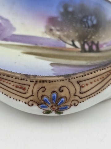 ANTIQUE ART NOUVEAU C1920 UNIQUE TRIANGULAR NIPPON DISH/HAND PAINTED W GOLD TRIM