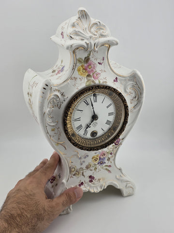 Antique 19th C Ansonia Royal Bonn China Porcelain Floral Shelf Clock Great Cond.
