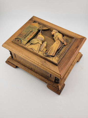Rare Vintage Collectible Anri 3D Relief Carved Jewley Music Box. Working Cond.