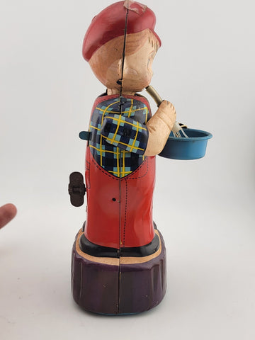 1960'S MICHANICAL WIND-UP BUBBLE BLOWER BOY TIN LITHO MARUSAN JAPAN TOY Untested