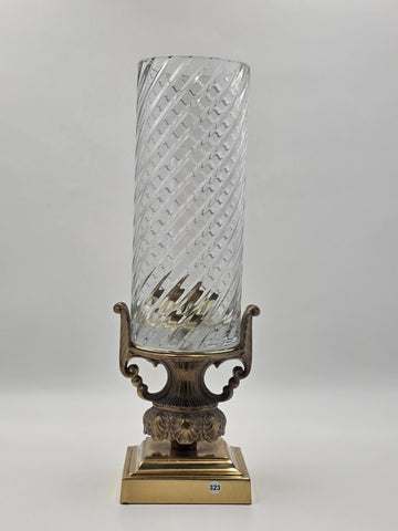Antique 17" Crystal Hurricane Vase Lamp Base Brass Urn Hollywood Regency Decor