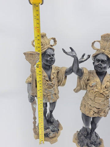 Antique Moorish Blackamoor Figural Cast Bronze Single Candle Holder 15 1/2" tall