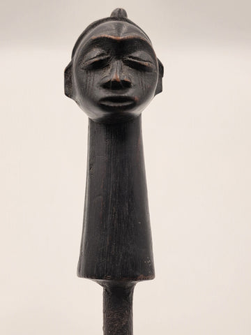 Rare OOAK Antique African Carved Wood Head & Iron Ceremonial Ritual Staff 20"