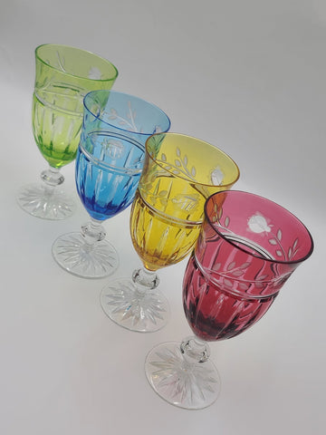 Set Of 4 AJKA Crystal Cut to Clear Iced Tea Water Goblets Glasses Proinnseas.