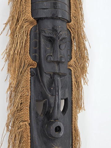 Vintage 40” West African Hand Carved Wood Mask Raffia Fringe Tribal Wall Art