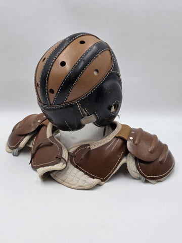Rare Antique 1940's Goldsmith 60F Football Helmet &University 12C Shoulder Pads.