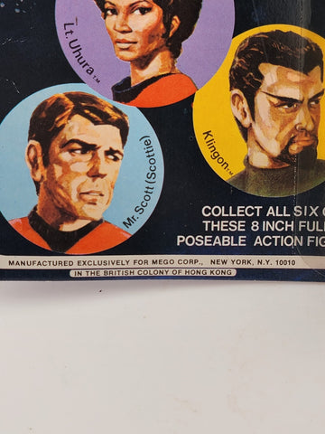 MEGO STAR TREK MR. SPOCK 6 IMAGE FRONT BLUE NAME RARE MOC #51200/2 UNOPENED 1974