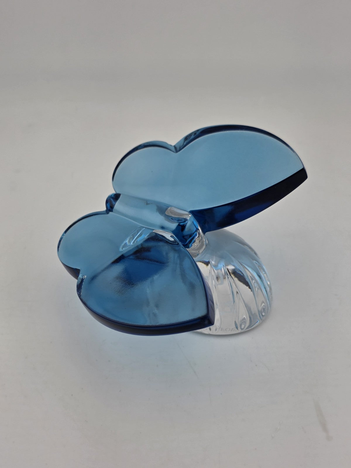 Vintage Waterford Crystal Blue Butterfly Figurine: Ribbed Pedestal Paperweight