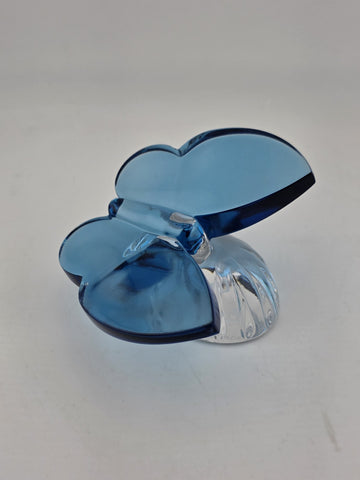 Vintage Waterford Crystal Blue Butterfly Figurine: Ribbed Pedestal Paperweight