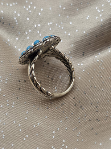 Vintage American West Sterling Silver Sleeping Beauty Turquoise Cluster Ring S10