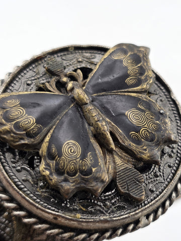 Vintage Gourgeous Ollipop Bronze and Black Tone Butterfly Cuff Bracelet USA