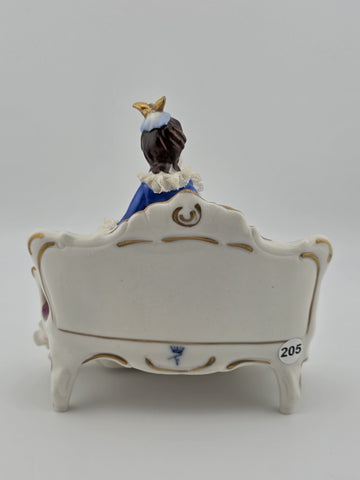 Vintage Sitzendorf Germany Lace Porcelain Lady Figurine Sofa Crown Mark. Read.