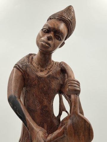 Rare Vintage African Yoruba Style Hand Carved Wood Drummer Figure 22" Tribal Art