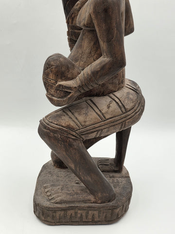 Rare Antique XL 26 In Yoruba African Wood Pregnant Lady Tribal Sculpture Nigeria