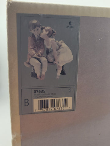 Lladro Porcelain - Ten and Growing Boy Girl Bench 7635 Figurine - Original Box