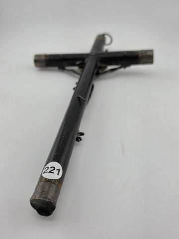 Antique 19th C Crucifix Metal Jesus On Wood Cross W Rare Tips Memento Mori Skull