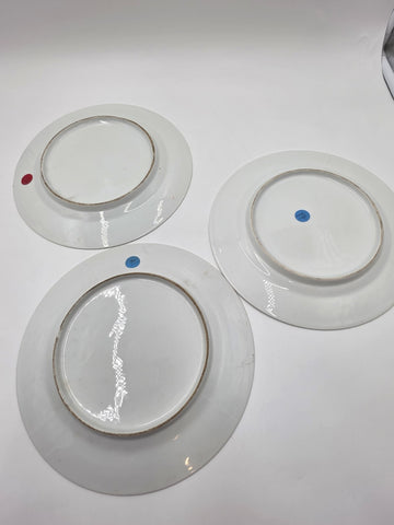 Set of 3 Antique Czech Silver Inlaid Blue Enamel Fairy Plates c.1910 Art Nouveau