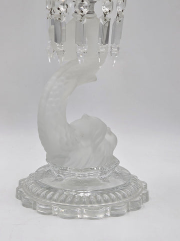 Rare Antique Beautiful Baccarat France Dolphin Form Candlestick Signed. 24 Inch.