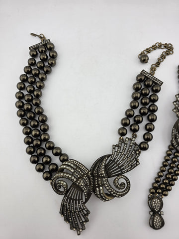Rare Vintage Heidi Daus Statement Necklace & Bracelet, Chunky Black Faux Pearls