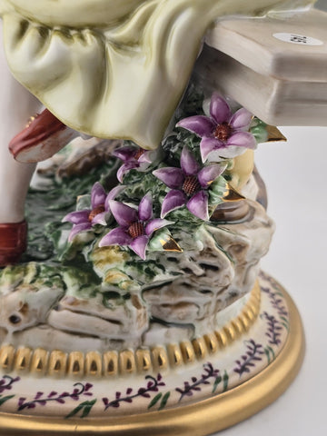 Vintage Dresden RK Germany Large Porcelain Figurine Lady W Parasol Flowers 12”