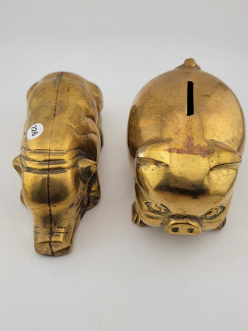 Lot Of 2 Vintage Collectible Heavy Brass Piggy Bank And Paperweight.