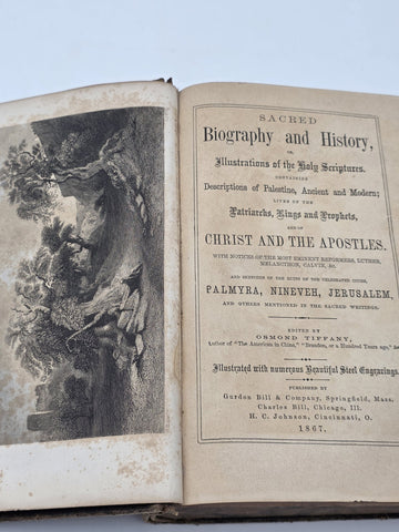 1867 Sacred Biography History Holy Scriptures Osmond Tiffany Antique Bible Book