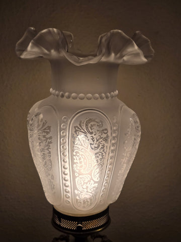 Antique Victorian Converted Table Lamp Etched Glass Shade Prism Drops 24"