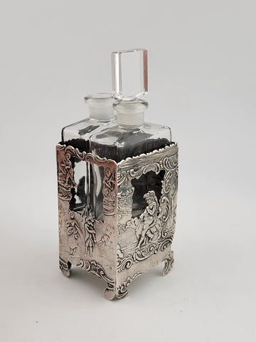 Rare Antique 1936 C 2 Bottle Set Perfume Cologne Bottles Deutch Sterling Silver