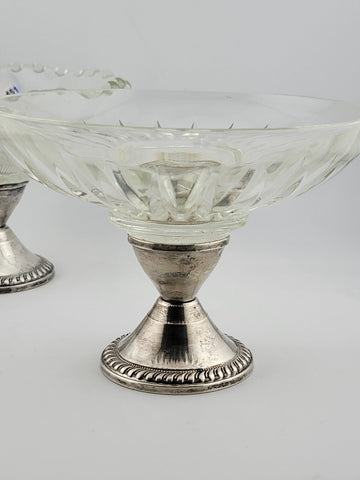 2 Antique Duchin Creation, Sterling Silver Weighted, Glass Compote Candy Bowls