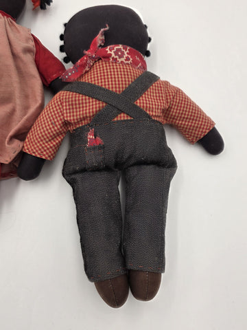 Antique Hannah & George Primitive Folk Art Rag Dolls Signed Handmade 13” Couple