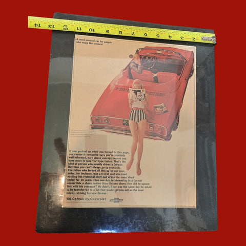1966 VTG Original Magazine Ad CHEVROLET Car Red Convertible Corvair Monda