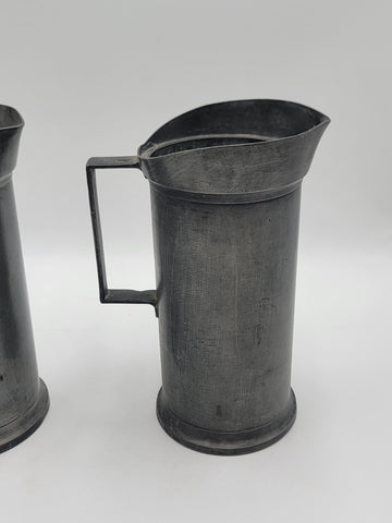 Antique Set Of 2 1840's Dutch Pewter Flagon Tudorrose KAN LITRE Touchmarks 10 In