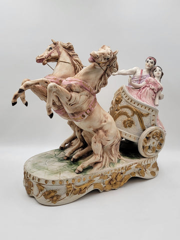 Rare HUGE Antique Ben Hur Porcelain Statue Italy Roman Chariot Racing Horses