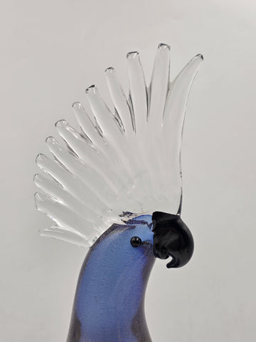 Vintage Murano Art Glass Cockatoo Parrot 18" Blue Gold Aventurine Formia Italy