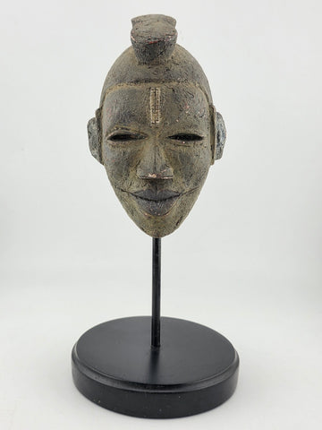 Vintage African Lwena Style Mask Angola Carved Wood Sculpture Tribal Art Stand