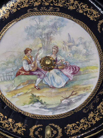Rare Vintage Rostema Italy Limoge Hand Painted Footed Elevated Centerpiece Bowl.