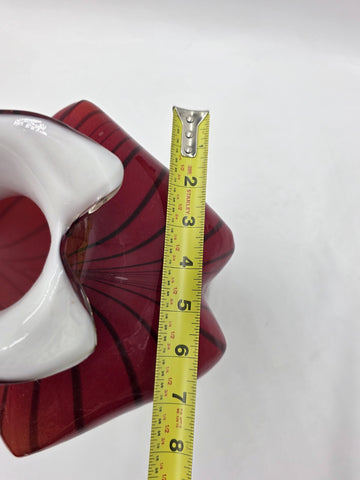 Vintage Murano Style Large Glass Vase Woman's Torso Red & Black W/ White Casing