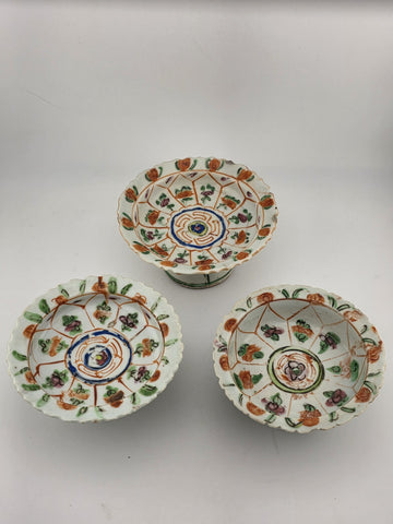 Set Of 3 Chinese 1800's Qing Dynasty Hand Painted Mandarin Rose Porcelain Dishes