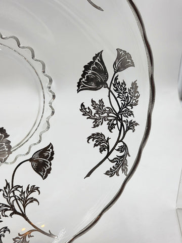 Sterling Silver Overlay Glass Bowl/ Plate Silver Edge excellent Cond. 12.5 Inch