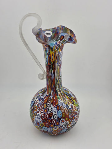 Vtg Fratelli Toso Murano Millefiori Art Glass Vase Pitcher Colorful Floral Italy
