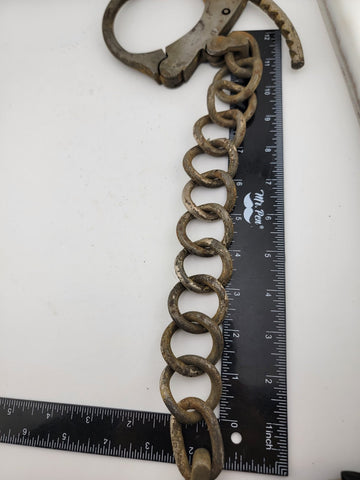 Rare Antique Late 19th C Pair Of Original Mattatuck Co. USA Handcuffs. No Key.