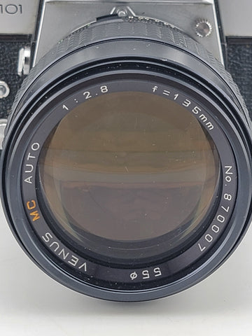 Minolta SRT 101 35mm SLR Film Camera W Venus 1:2.8 F 1 35mm Lens. Untested.