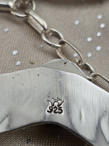 Vintage RB 925 Sterling Silver Turquoise Hand Chain Slave Bracelet Southwestern