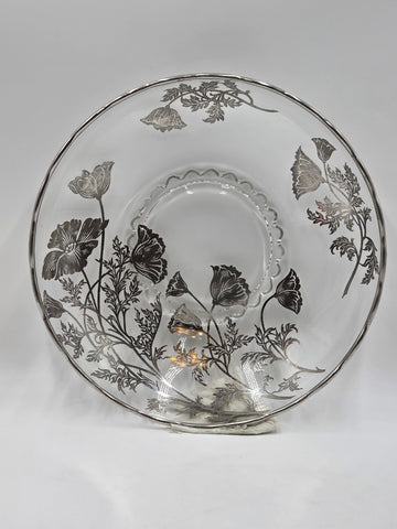 Sterling Silver Overlay Glass Bowl/ Plate Silver Edge excellent Cond. 12.5 Inch