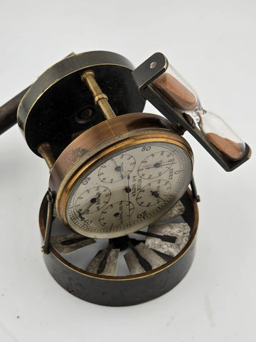 Antique No.1974 Brass Air Meter Anemometer w/ Sand Timer, Circa 1900 Mining Tool