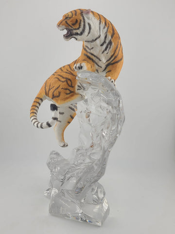 VTG Franklin Mint Bengal Tiger on a Crystal Glass Rock Sculpture 9.5" Mint Cond.