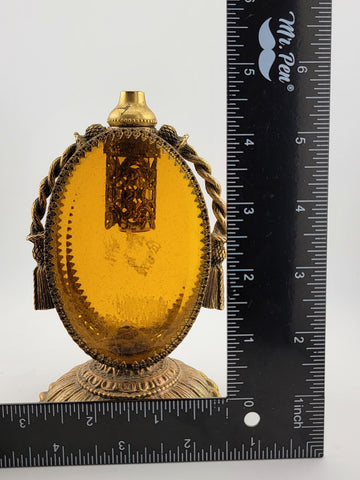 Set Of 2 Antique Ornate pair Gold Ormolu Filigree Perfume Bottle Cherubs bottles