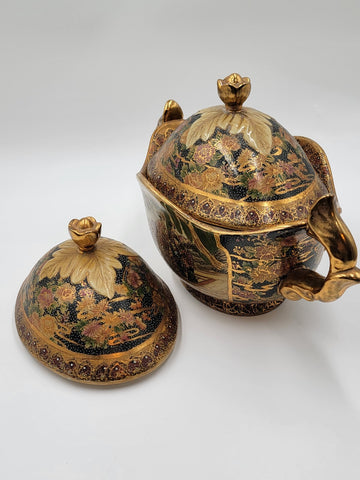 Vintage Satsuma Hand Painted Gold Gilded Bowl Urn Compote W Lid Fritz. Extra Lid