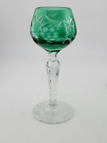 Set Of 4 Lausitzer Bohemian Crystal Green Cut Glass Etched. No Chips Or Cracks